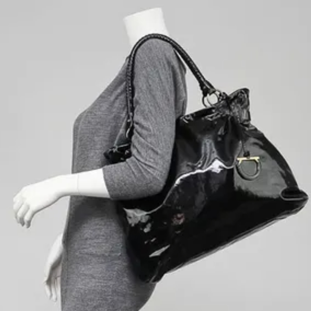 Black Patent Leather Tote Bag